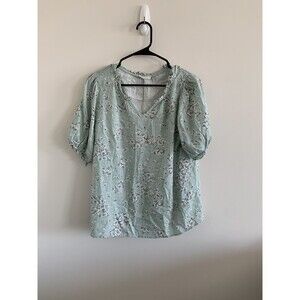 Les Amis Women’s Mint Green Floral  Puff Sleeve Top Sz M